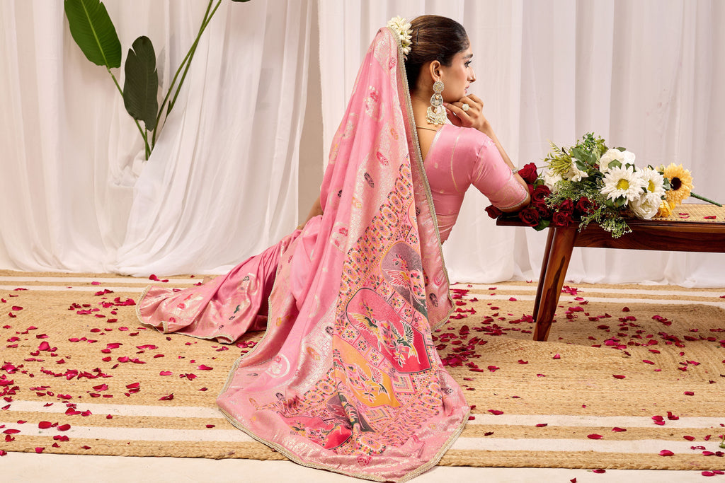 Elegant Soft Pink Woven Silk Saree with Classic Traditional Patterns, Designer Border and Luxurious Pallu