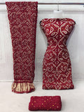 Modal Ghazi Silk barik Bandhej work Kutchi Bandhani Dress Material