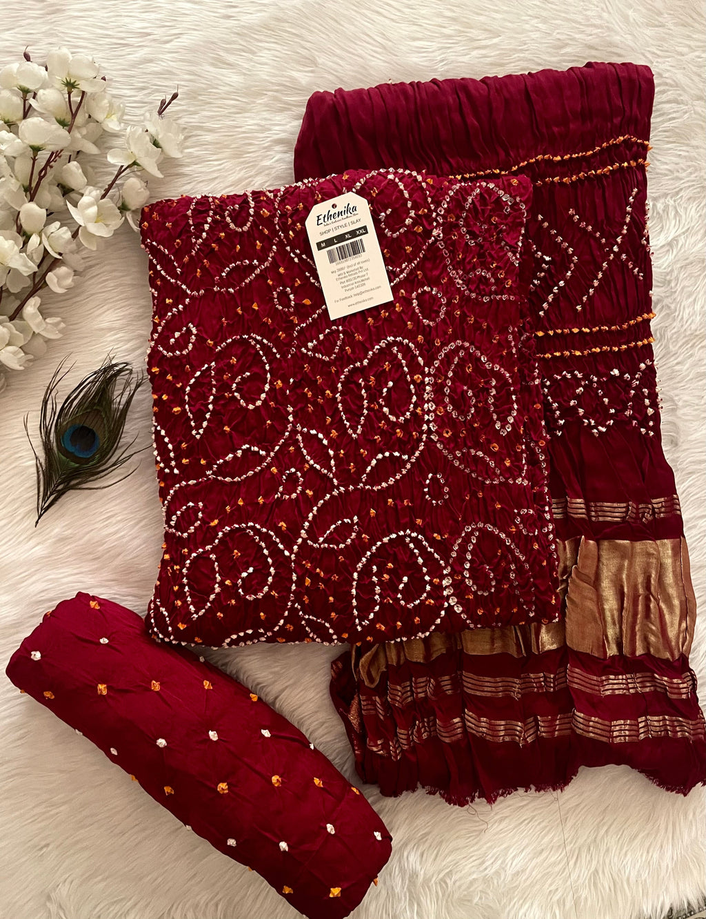 Modal Ghazi Silk Original Hand crafted Silk Bandhani Dress Material (Unstitched)