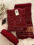 Modal Ghazi Silk Original Hand crafted Silk Bandhani Dress Material (Unstitched)
