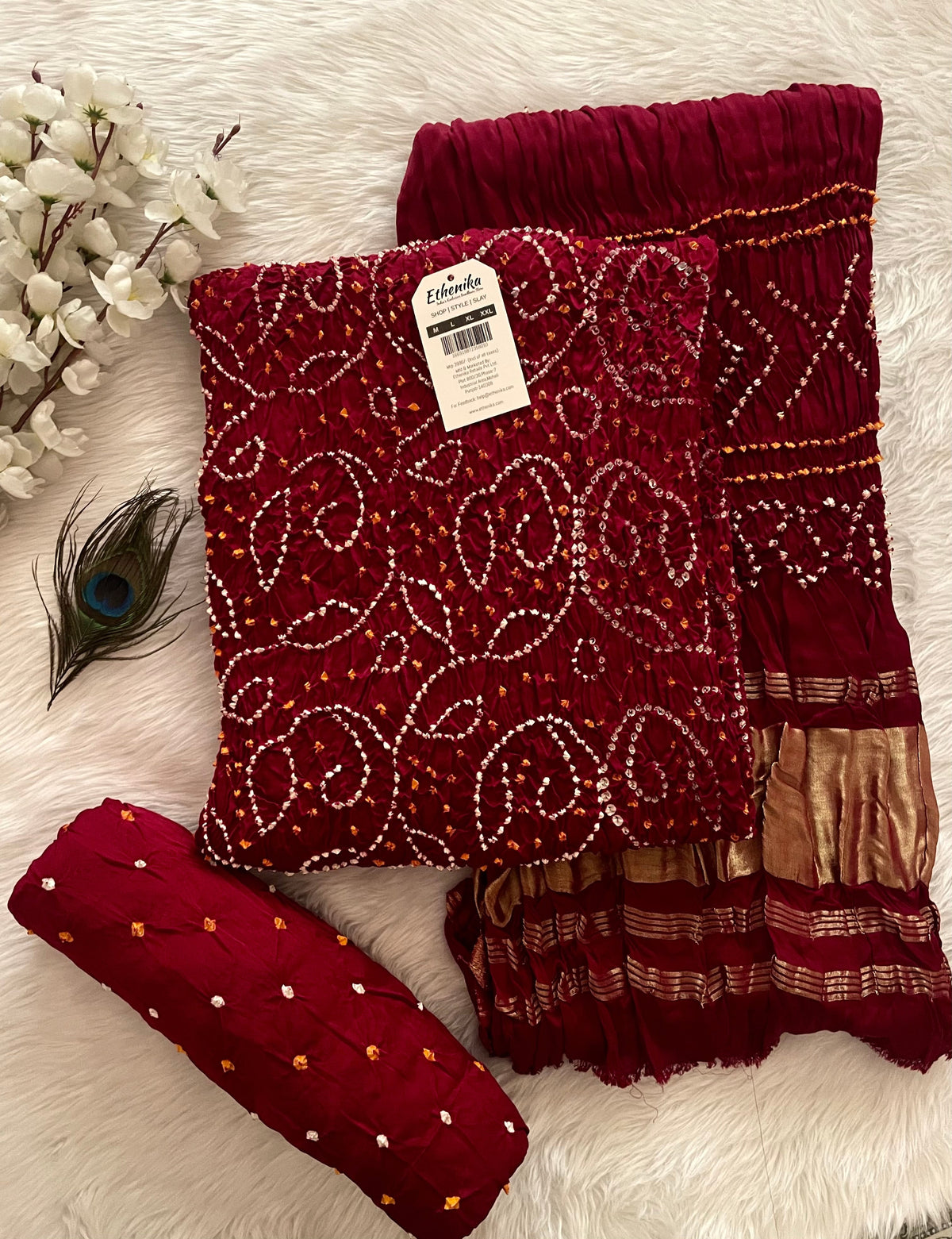 Modal Ghazi Silk Original Hand crafted Silk Bandhani Dress Material (Unstitched)