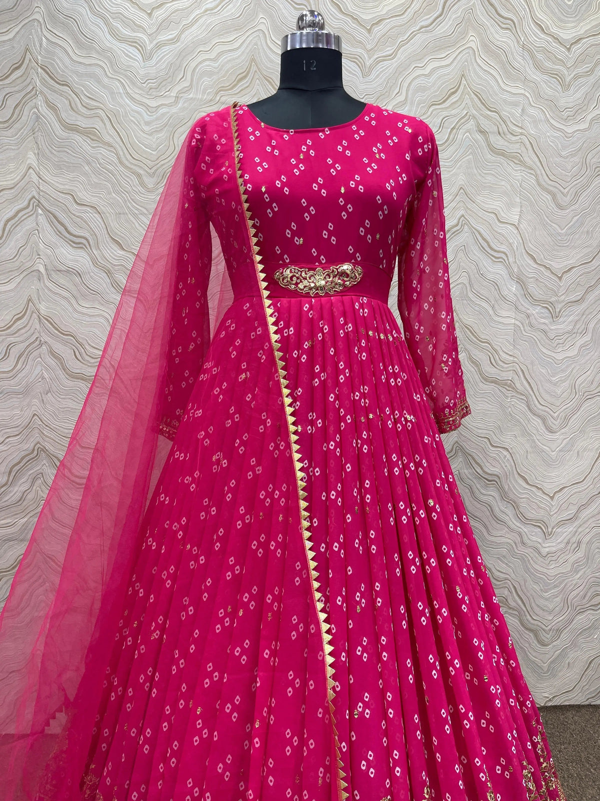 Faux Georgette Print with Embroidery work Womens Stitched Gown