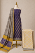 Kota Doria Hand Blocked 3Pc Unstitched Dress Material