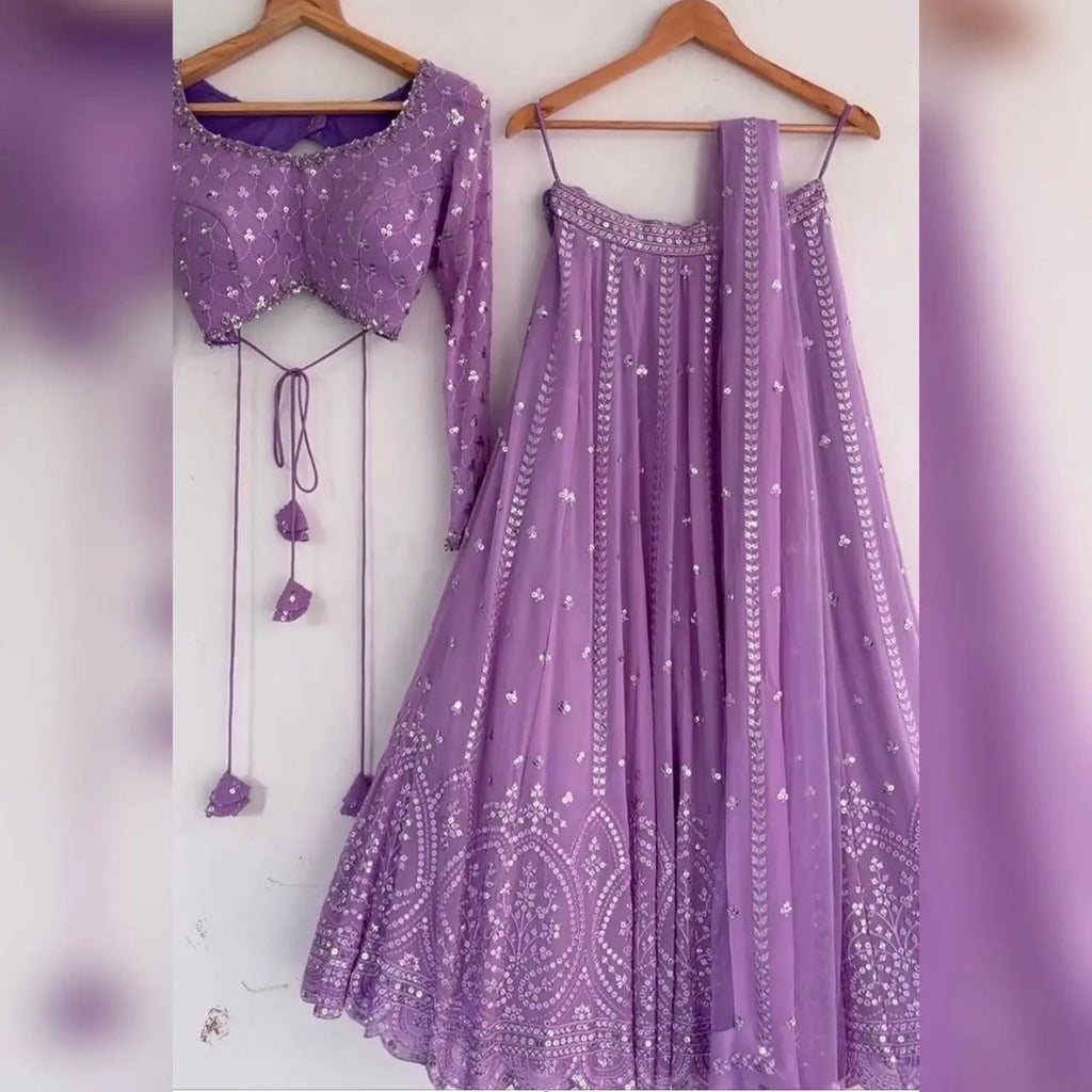 Faux Georgette Sequence Embroidery work Lavender Lehenga Choli Set