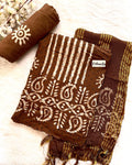 Hand Blocked Wax Batik Dress Material with Fumka work Dupatta (Unstitched)