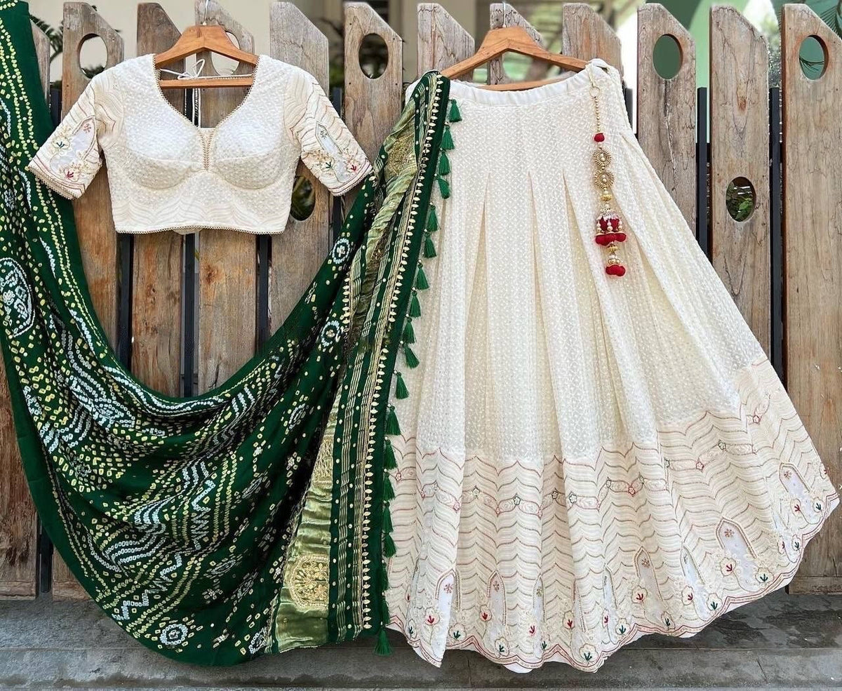Gerogette Thread Embroidery work Designer Lehenga Choli Set ( Stitched)