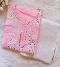 Mirror Chikankari work Kurti with Pallazo Set (Stitched) Pink