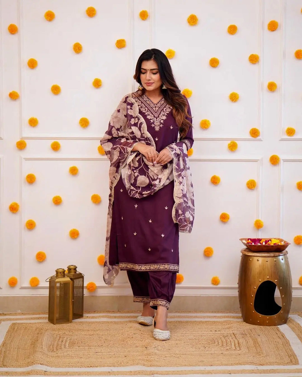 Floral Digital Print Embroidery work Afghani Salwar Suit Set