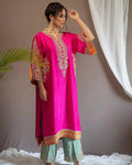 Heavy Chinon Sequence Embroidery work Kurti Palazzo Set (Stitched)