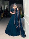 Georgette Sequence Hand Thread Embroidery Work Designer Chaniya Choli Dupatta (Ready to Wear)