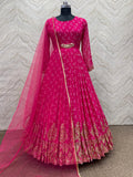 Faux Georgette Print with Embroidery work Womens Stitched Gown
