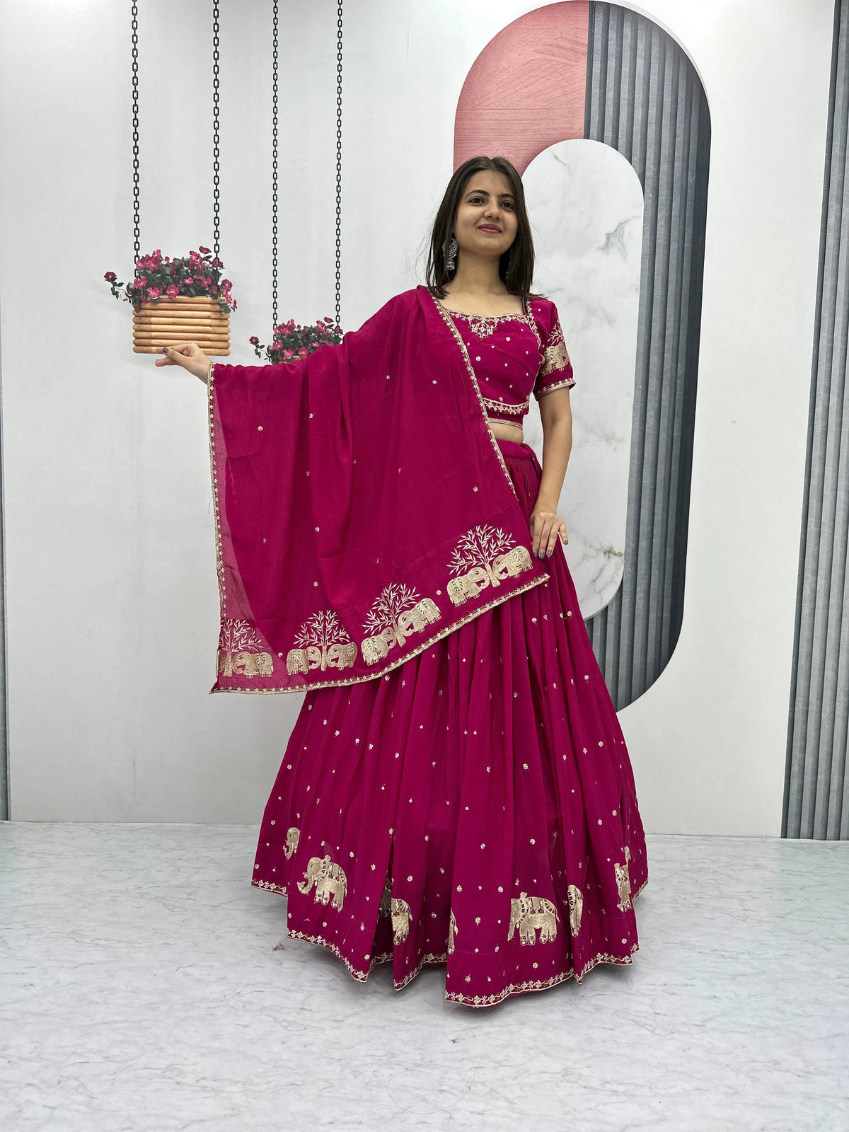 Chinon Thread Embroidery work Chaniya Choli