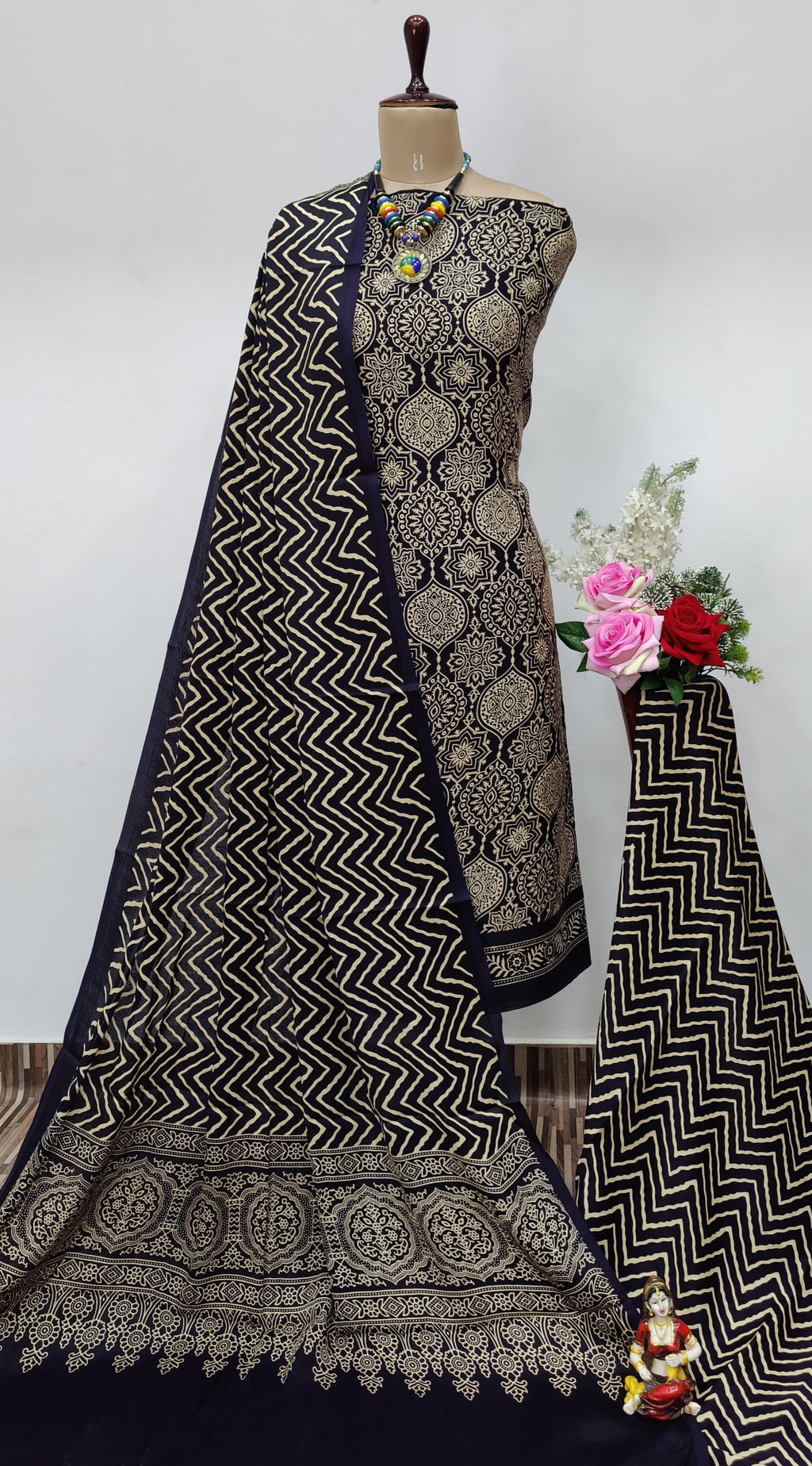 Modal Ghazi Silk Original Ajrakh work Dress Material