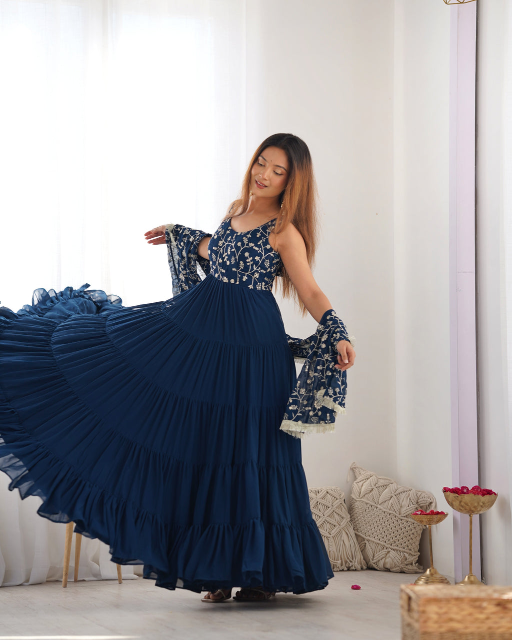 Premium Quality 5 Layers Blue Anarkali  Suit Set