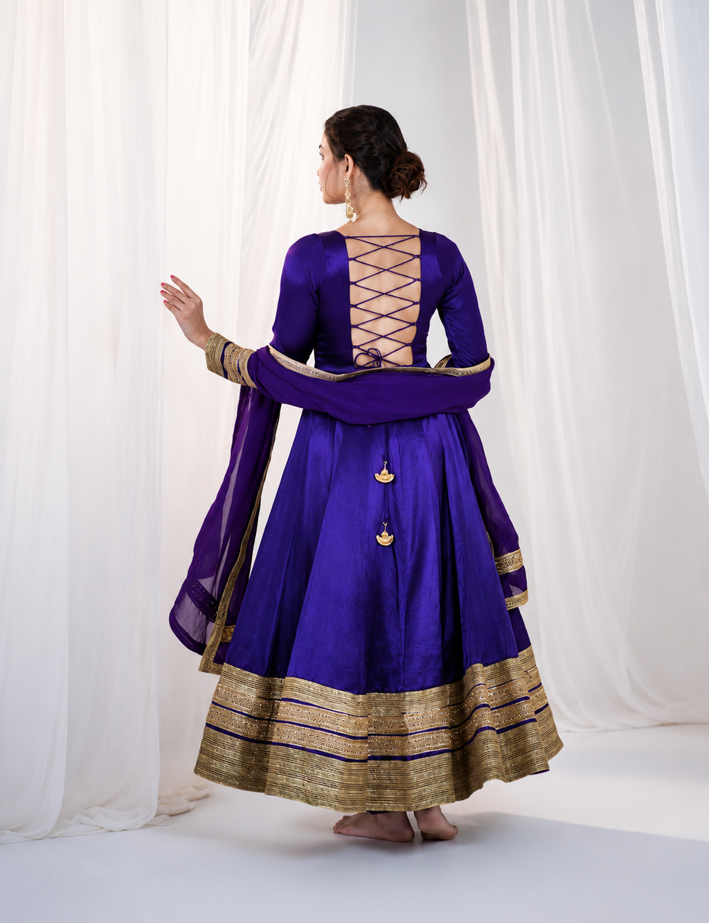 Purple Embroidered Anarkali Gown Set