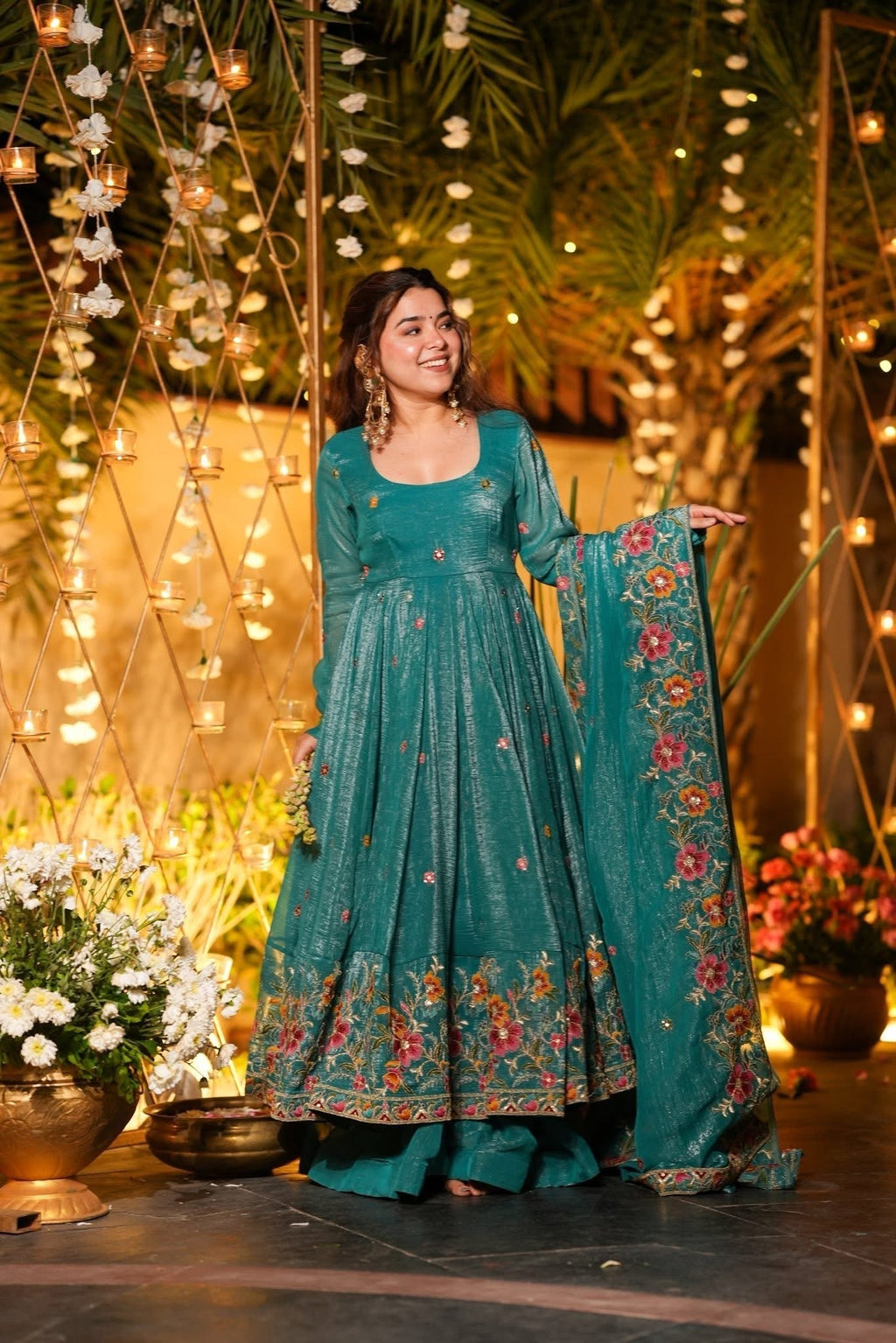 Rama Shades Crunchy Silk Anarkali Plazo Suit Set