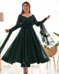 Bottle Green Designer Anarkali Suit with Pant and Dupatta