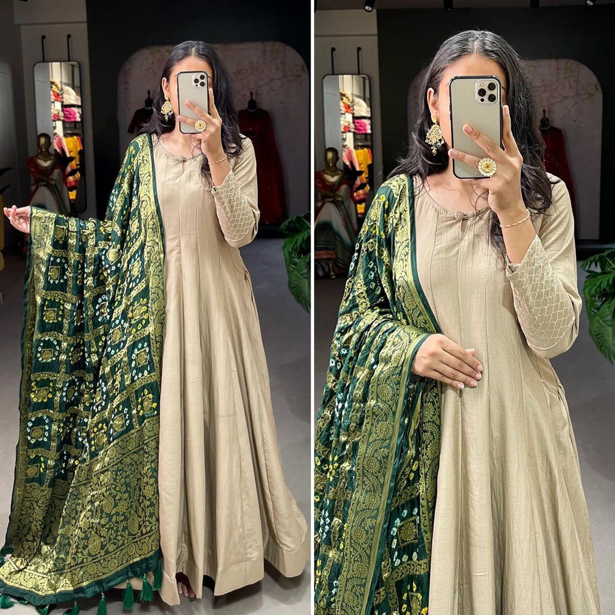 Label shri gown with zari weaving Dupatta Gown Fully Stitched