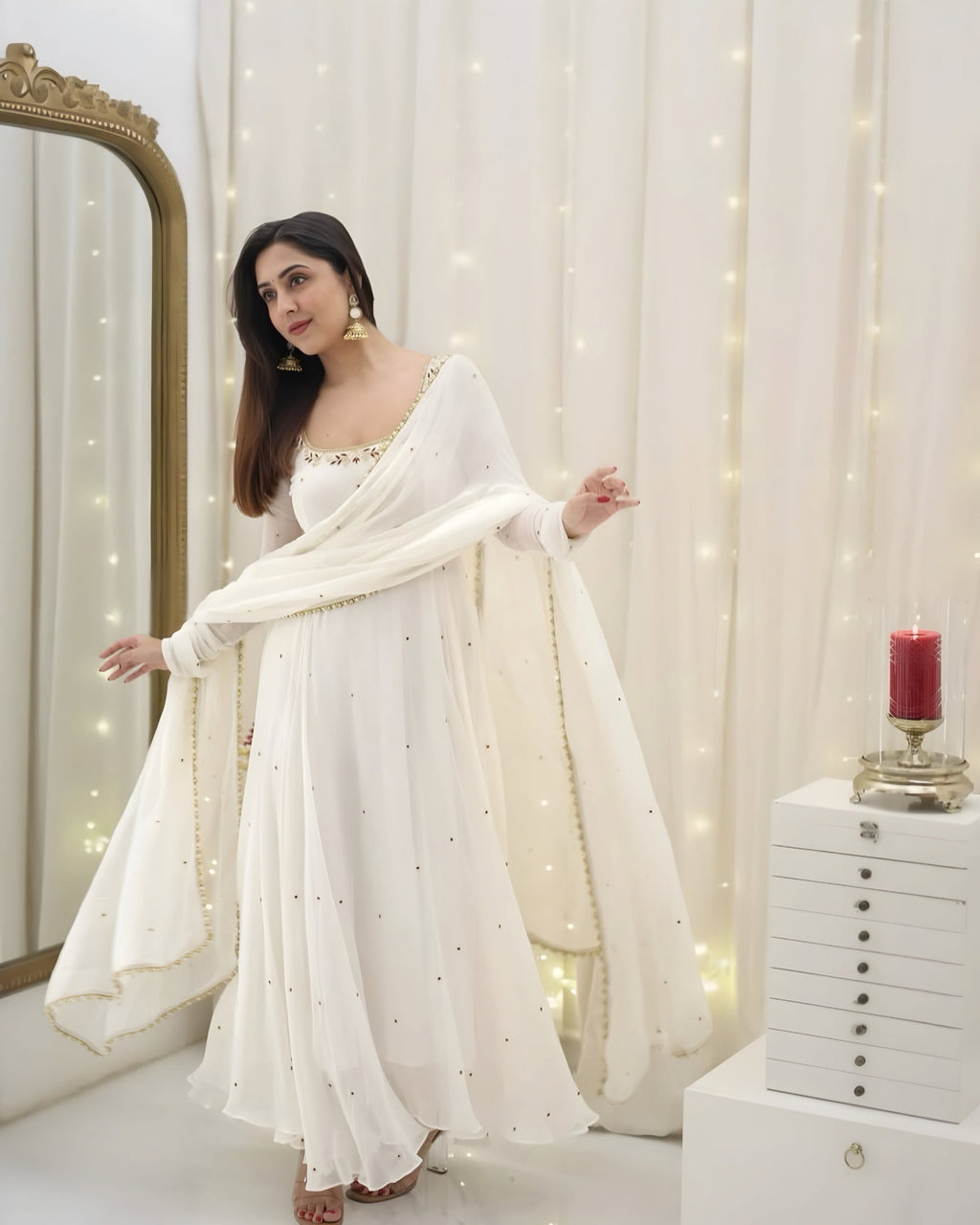 Hannah Traditional White Anarkali Suit 🤍