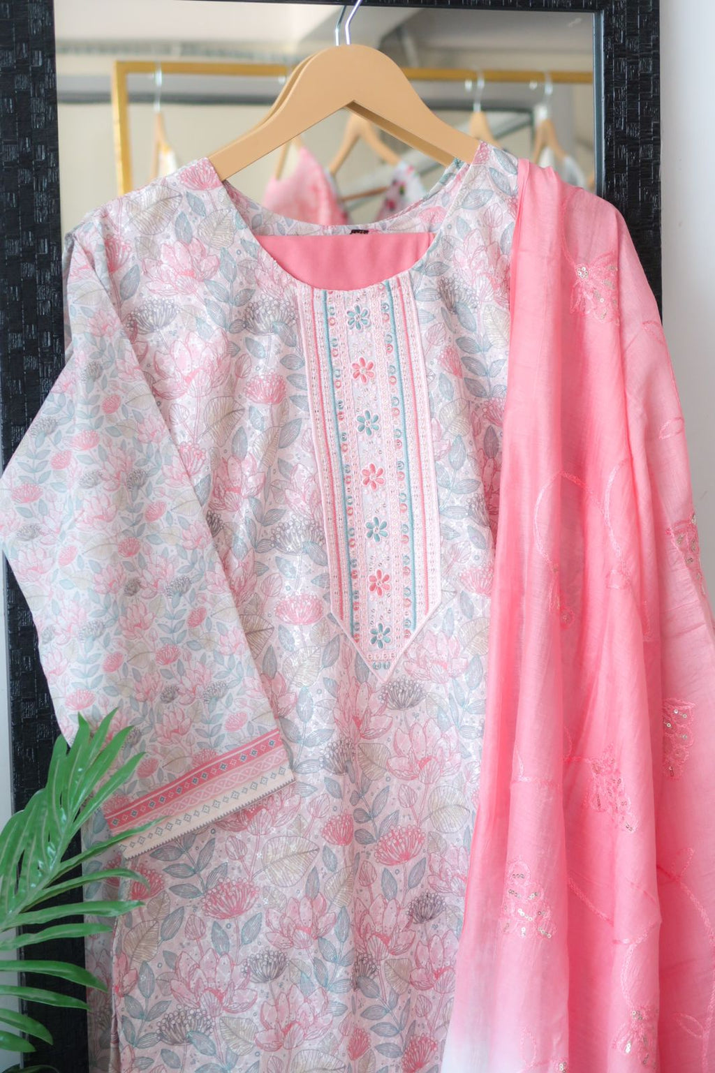 Serene Splendor: Sequin Embroidered Suit Set - Launch 16