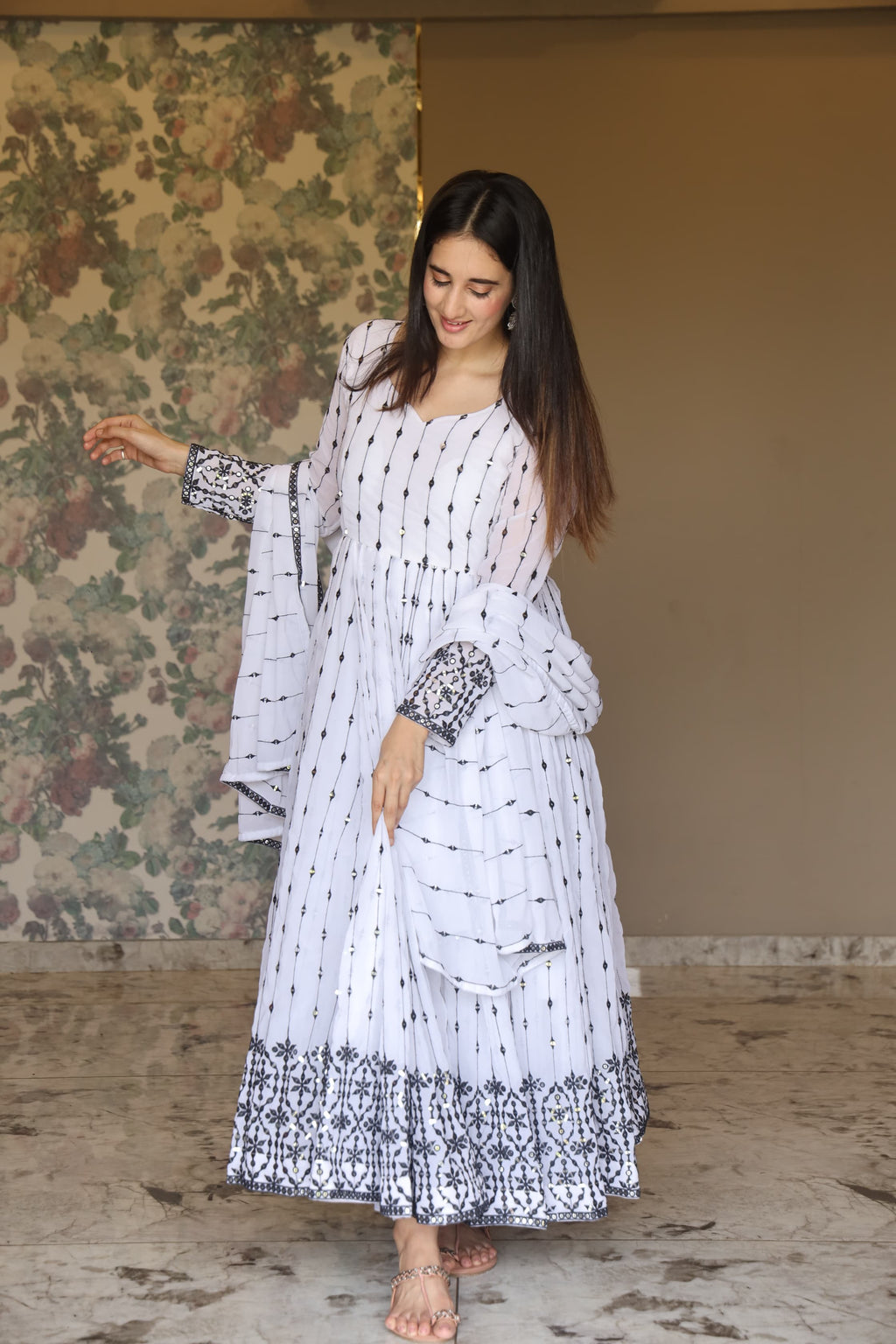 Aditi's White Anarkali Suit Set