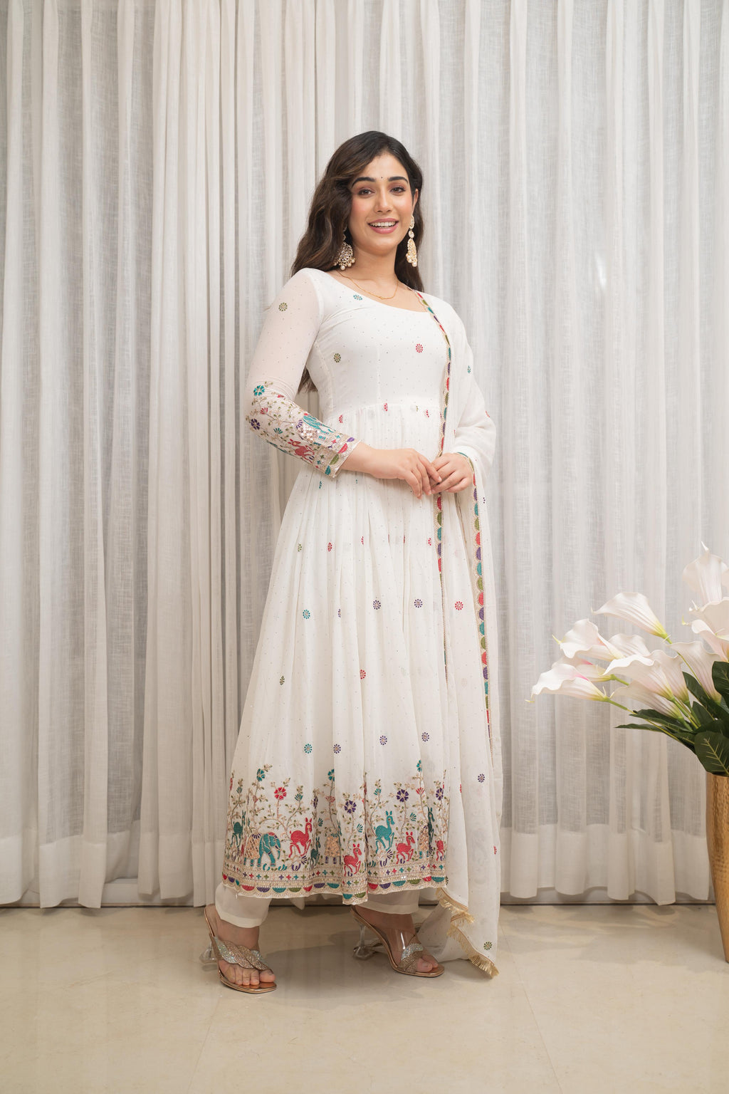 Zesta Trendy White Anarkali Suit Set