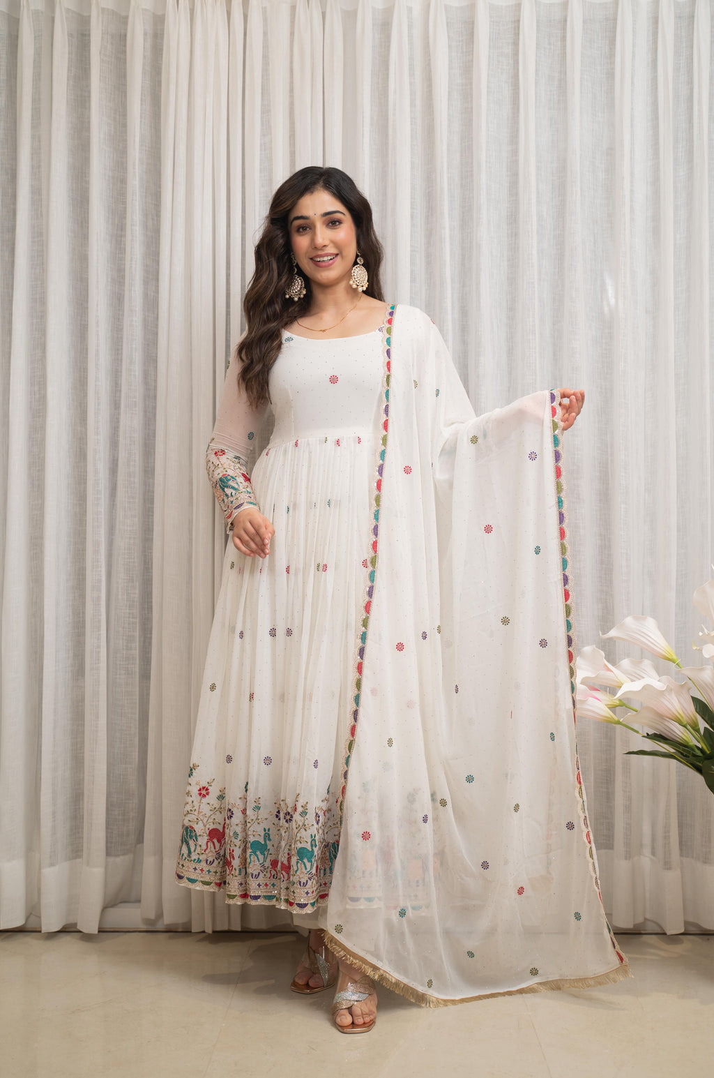 Zesta Trendy White Anarkali Suit Set