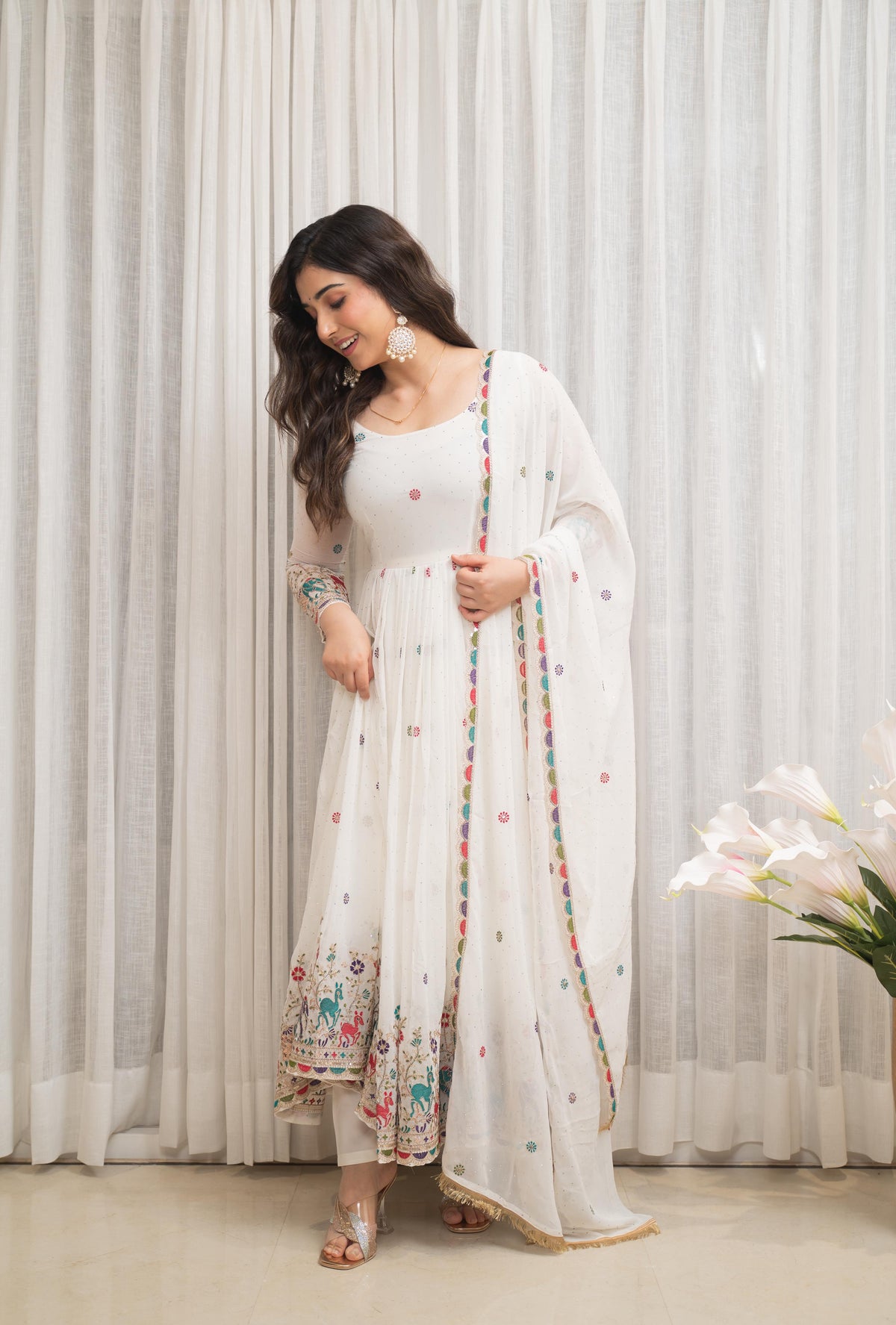 Zesta Trendy White Anarkali Suit Set