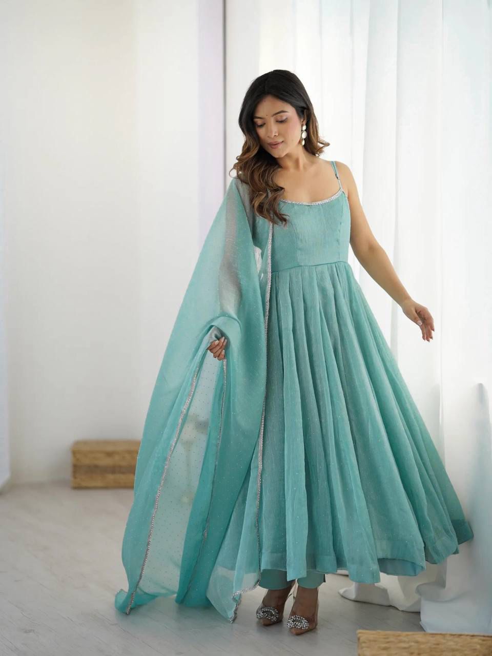 Niyara Sky Color Anarkali Suit Set