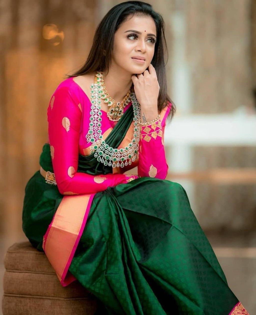 Kanchipuram Soft Lichi Silk Saree with Jacquard Border
