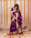 Blue Soft Lichi Silk Linen Saree with Zari Woven Design
