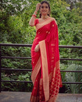 Red Kanjivaram Jacquard Silk Saree with Blouse