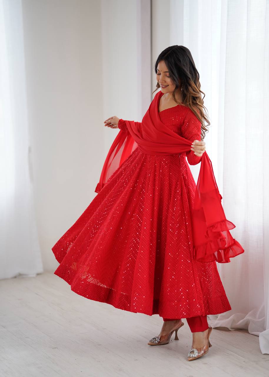 Red Coloured Designer Anarkali Suit